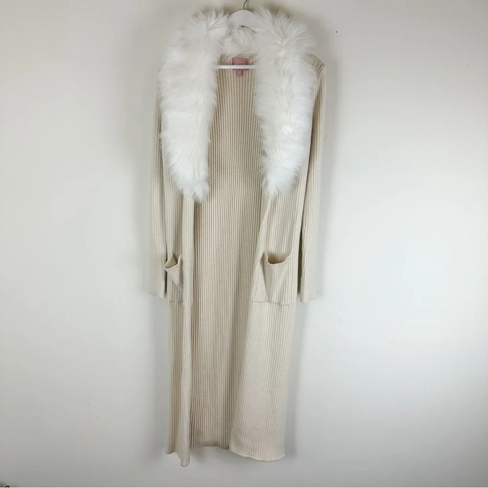 Show Me Your MuMu Cream Faux-Fur Collar Long Cardigan - Picture 6 of 13